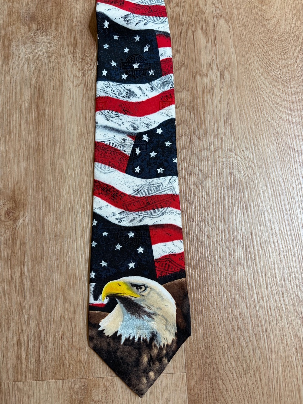 Vintage Harley Davidson Silk Tie Patriotic Eagle American Flag Ralph Marlin 90’s